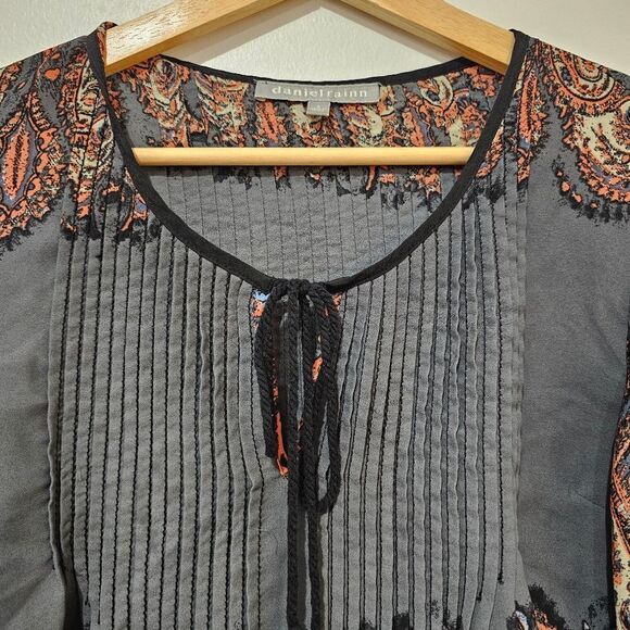 Daniel Rainn - Blouse Ruffle Paisley Print Tassels Flowy - Size S - Gray Orange - Picture 4 of 10